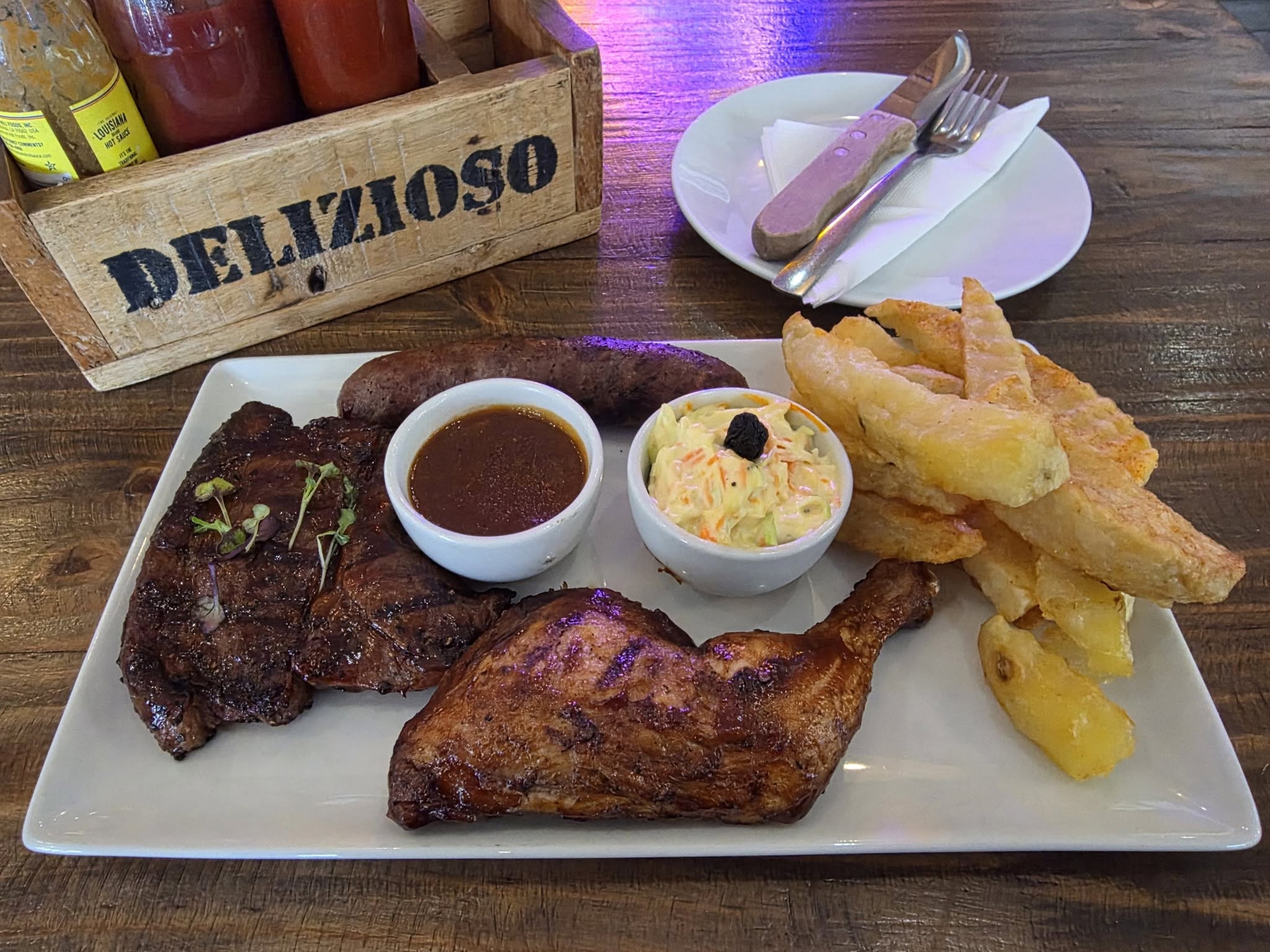 Rump steak, Boerewors, Chicken & Chips